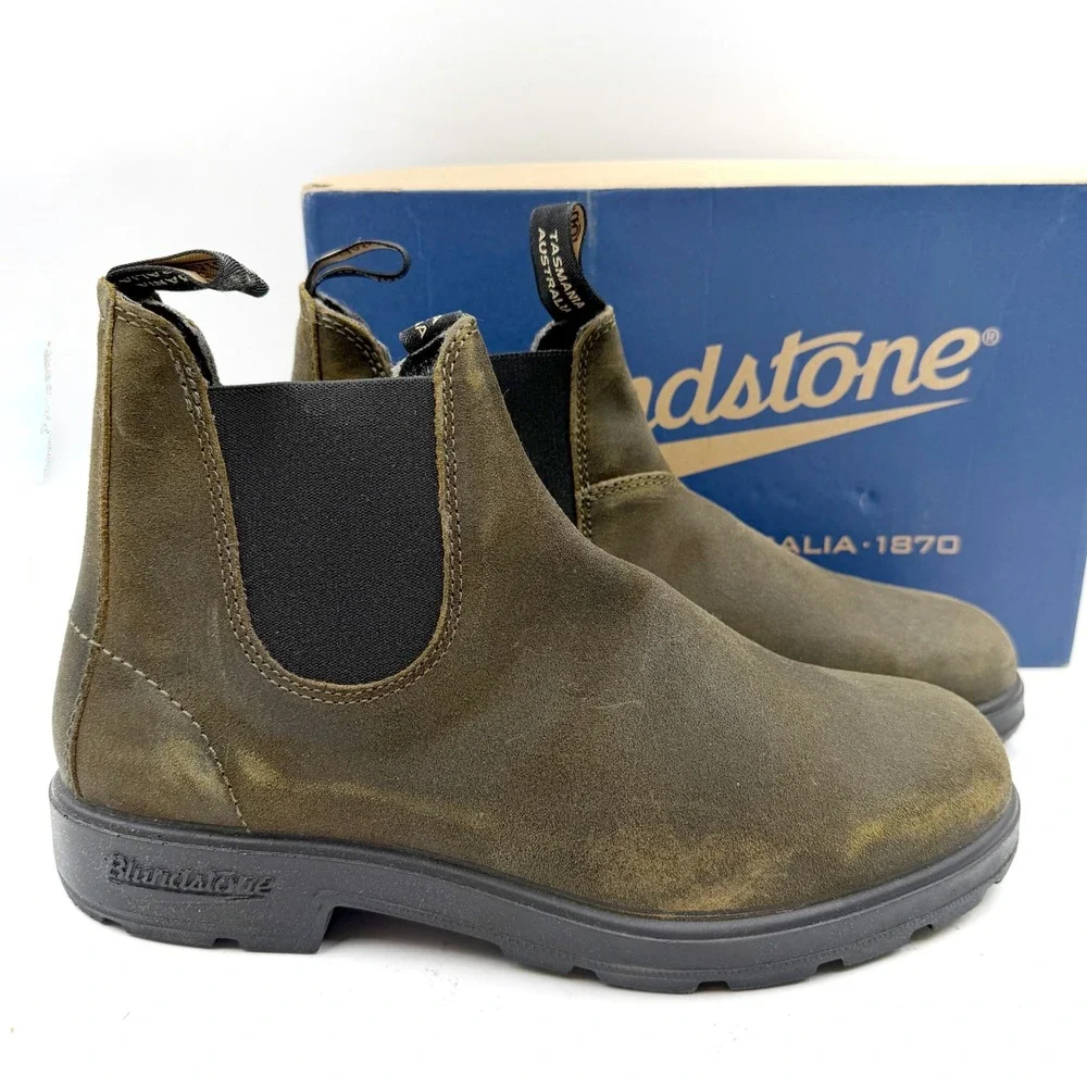 Blundstone 1615 Chelsea Boots Dark Olive Suede Elastic Side Mens Size 10.5 US